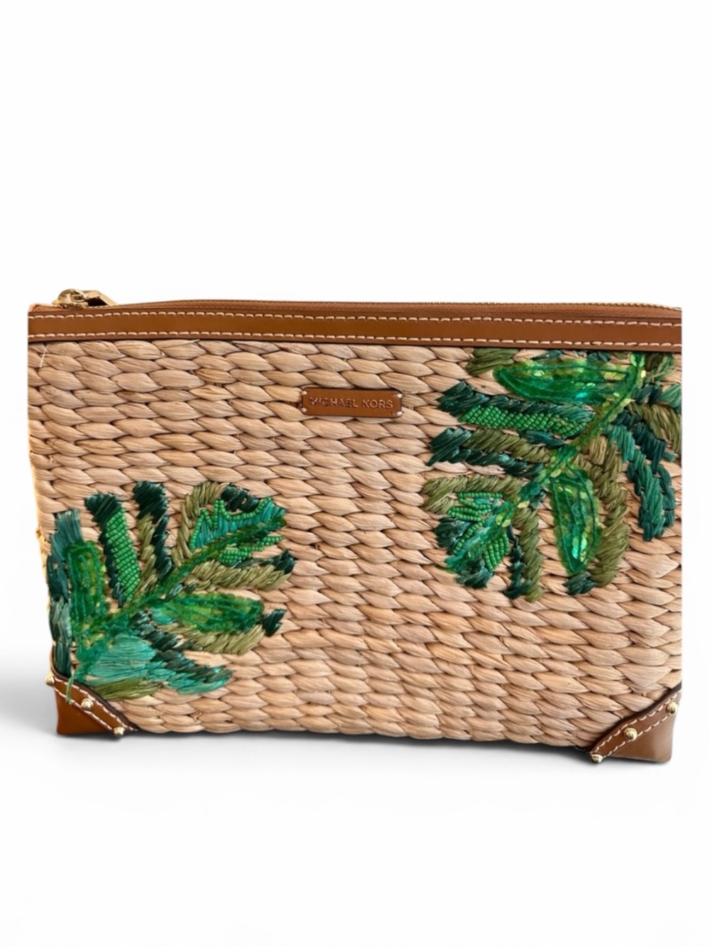 MICHAEL Michael Kors Malibu Tan Raffia Clutch